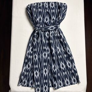 Athleta Navy Blue ikat Print Strapless Dress-S